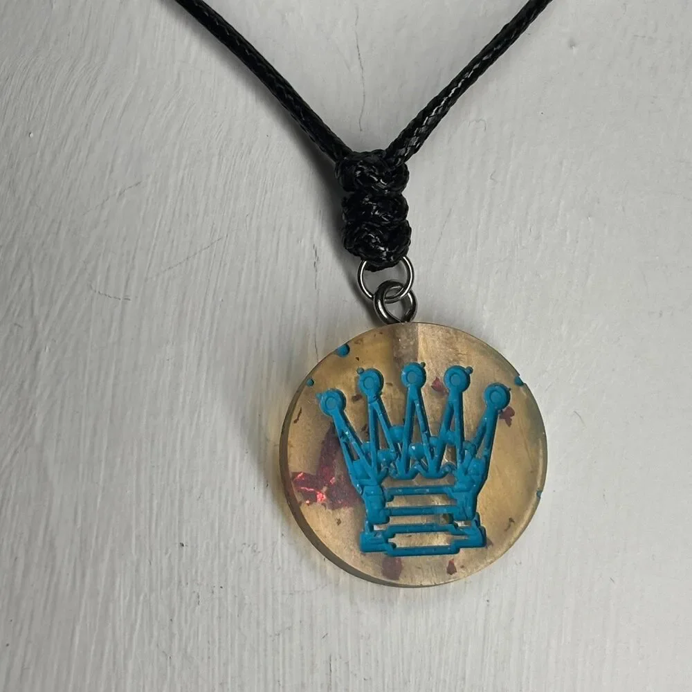Blue Print Queen - Handmade Resin Chess Necklace - Picture 3 of 7